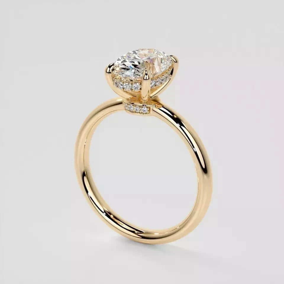 14k Yellow Gold Diamond Ring 2.15 Ct Oval Cut Lab Grown IGI Certified VVS E F