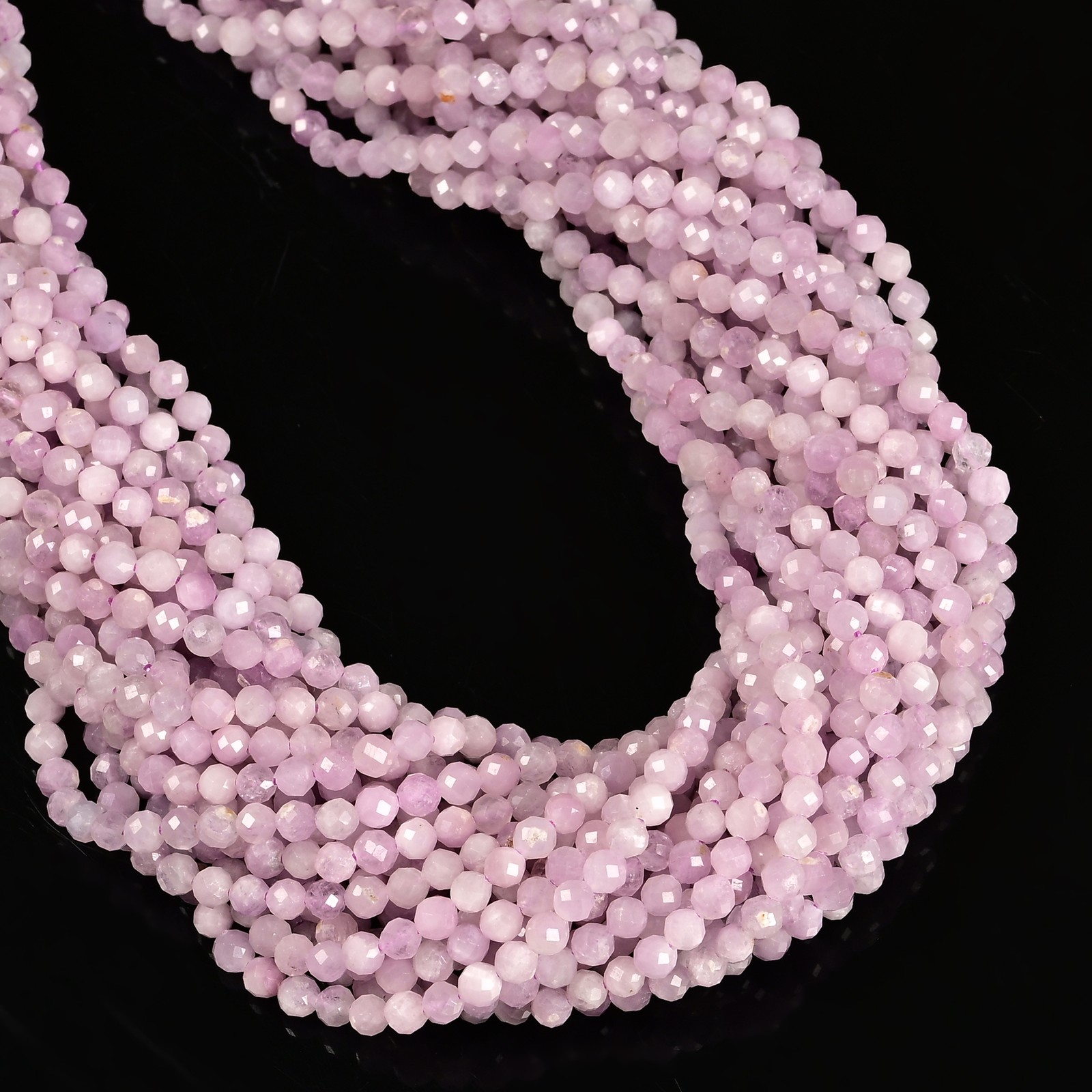 Grade A Natural Kunzite Faceted Round Beads Size 2mm 3mm 4mm 15.5” Strand