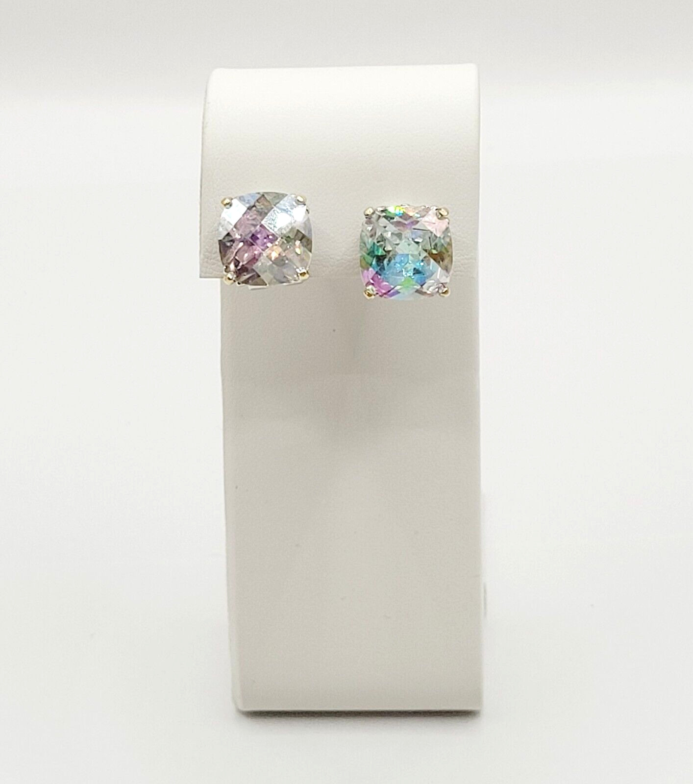 Modern Rainbow AB Crystal Square Stud Two Tone Ornate Frame Pierced Earrings