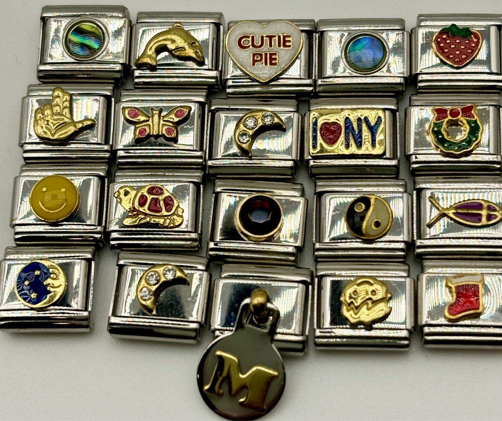 100 Pcs Italian Charm Links For Bracelets Jewelry Stainless Mixed Lot-Gems-Novel