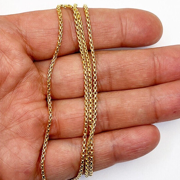 14K Real Gold 1.7mm Solid Round Box Necklace 16″-24″