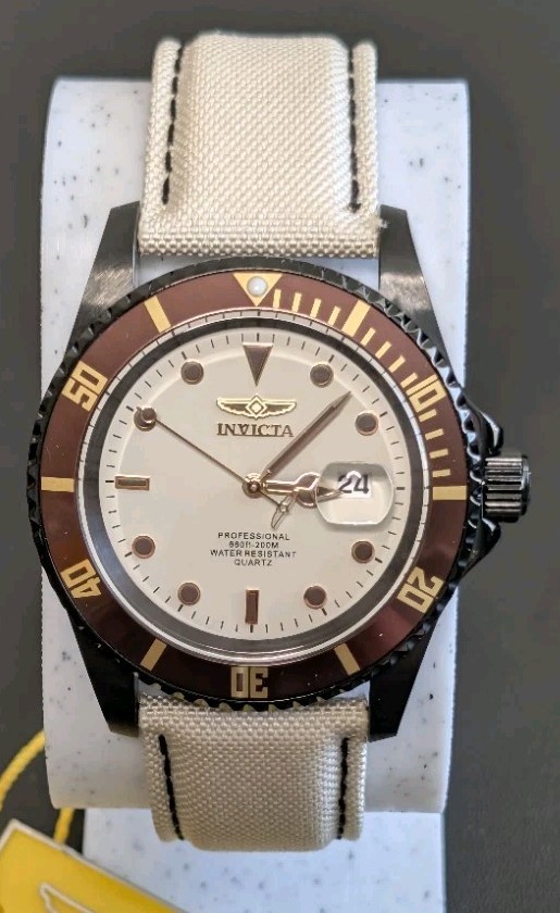 Invicta Pro Diver Men’s Watch (Model 50536) – Beige Dial & Nylon Strap – 42mm