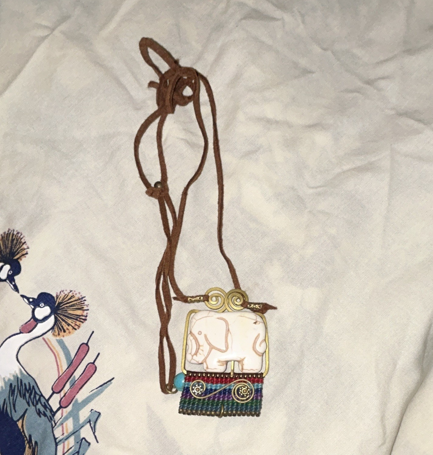 Multicolor Elephant Charm Pendant Necklace Adjustable Brown Cord Rectangle