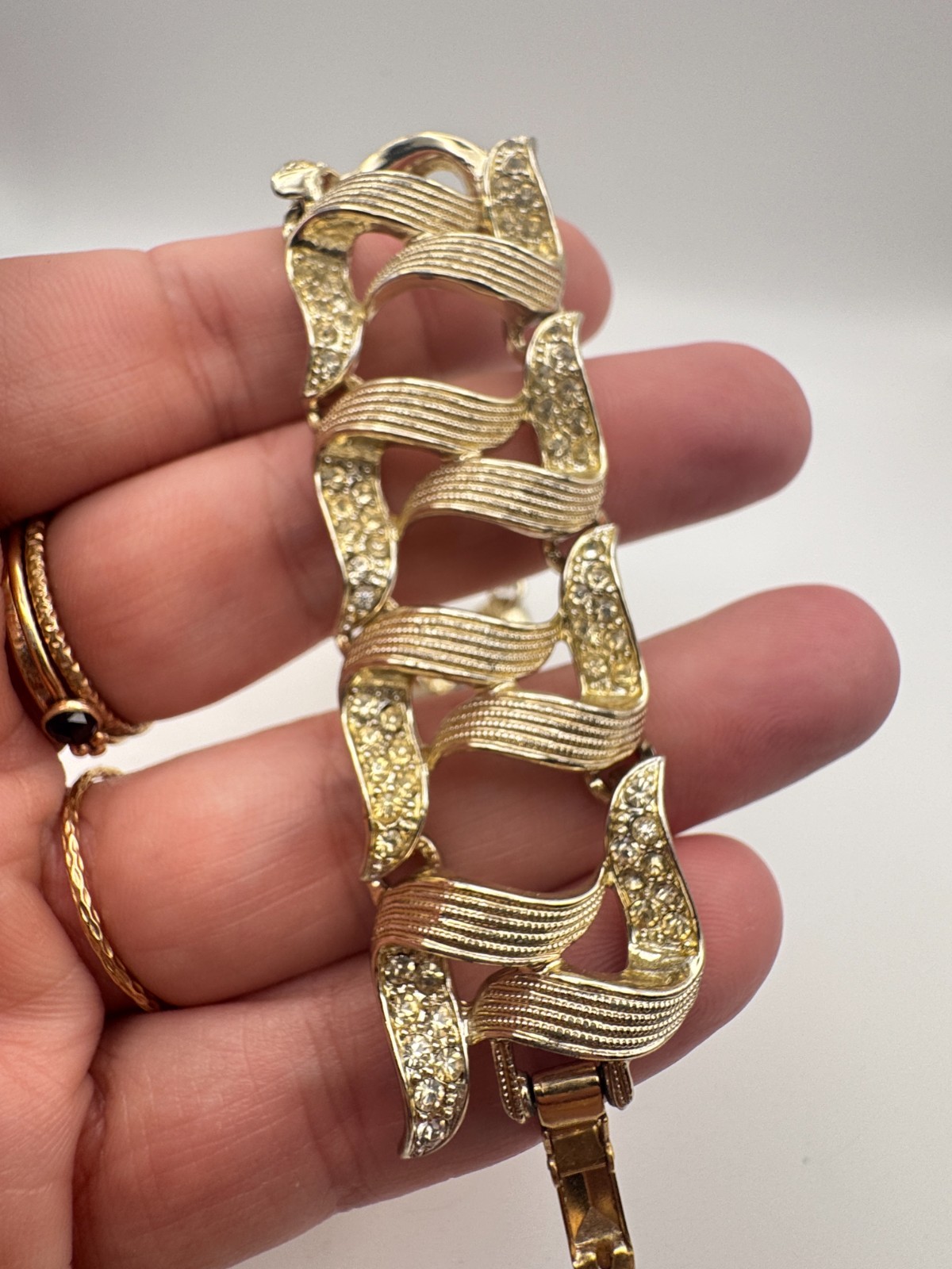 Vintage Marcel Boucher Bracelet Marboux Gold Tone Rhinestone Ribbon Numbered