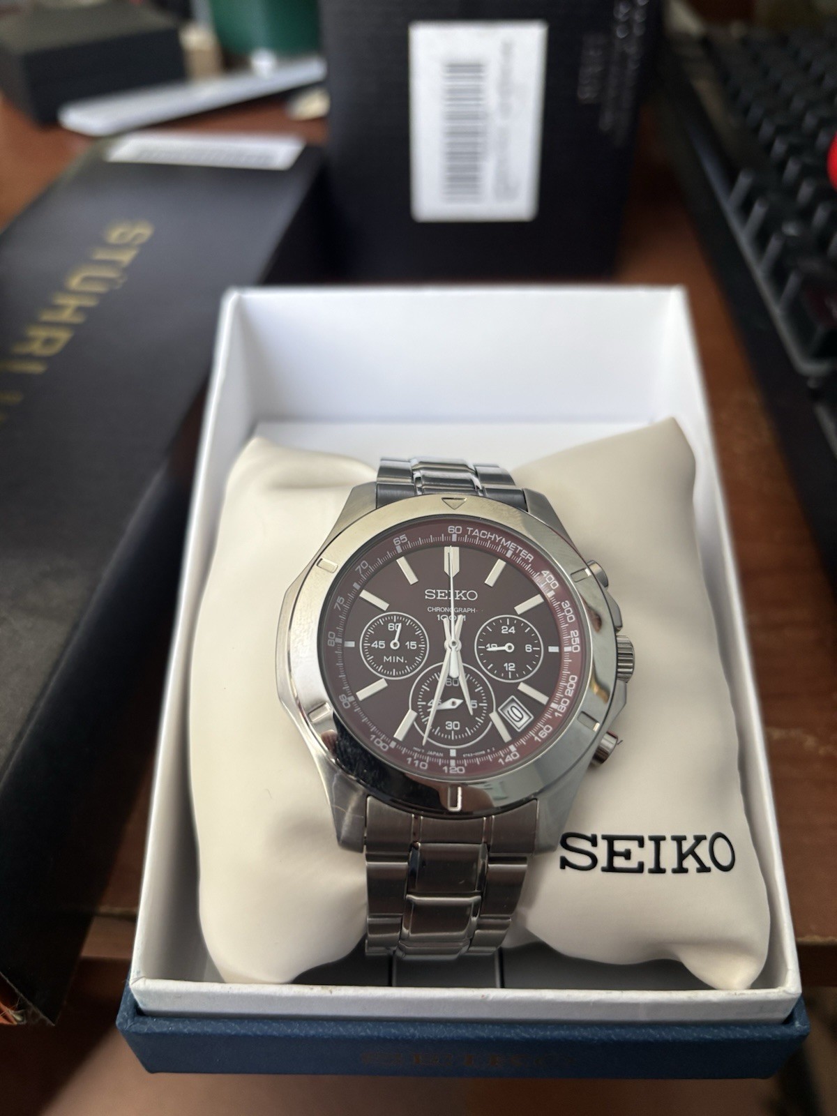 Seiko SNAE57 Men Chronograph Alarm Watch – Black Ion Plated Stainless Steel 41mm