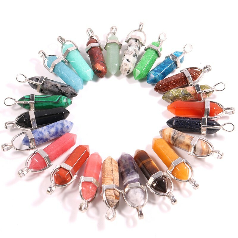 Mixed Natural stone Point Chakra Gemstone Healing Pendants 24pcs/lot Wholesale