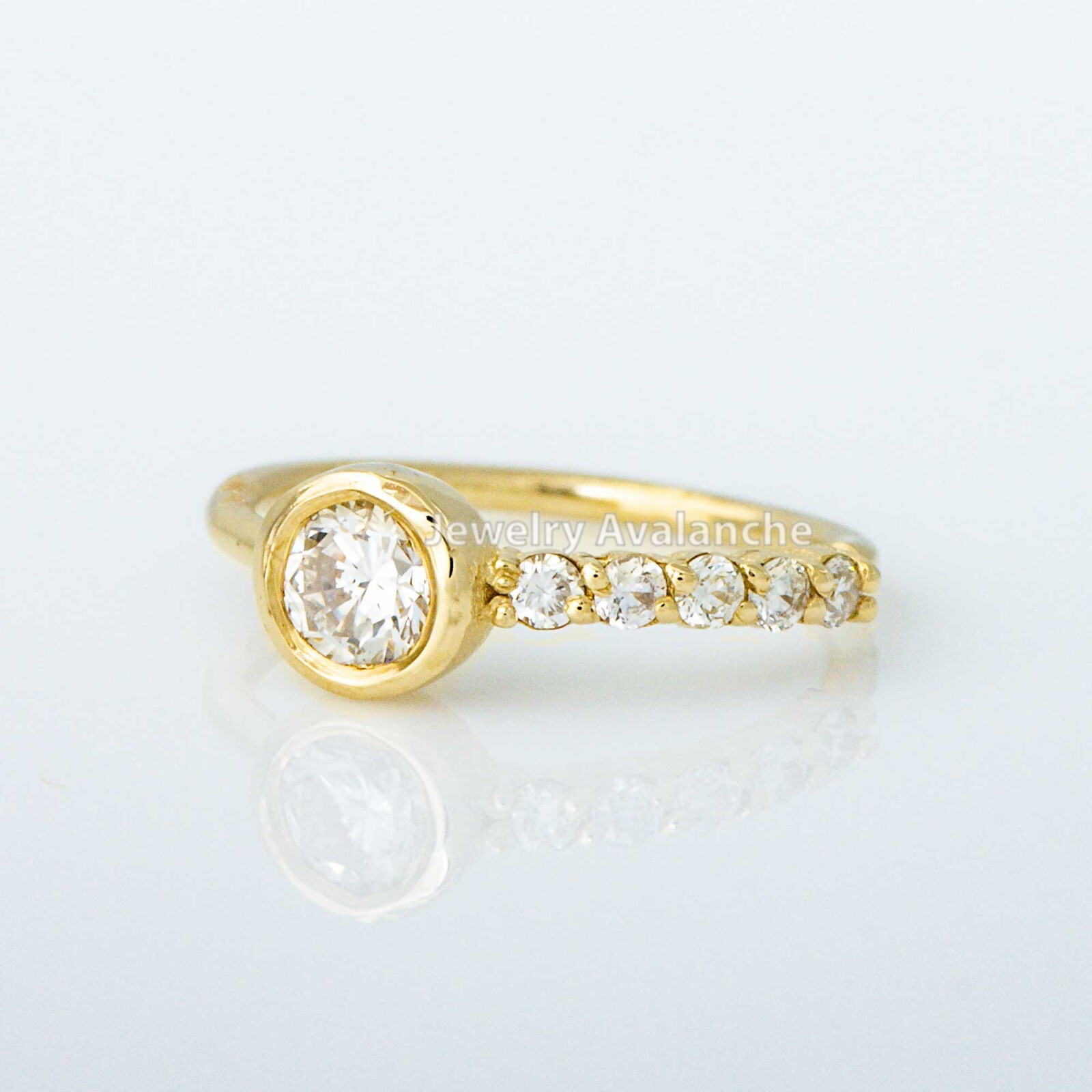 Bezel Set Diamond Nose Hoop, 8mm Solid 14kt Yellow Gold Nose Ring, 20G (0.8mm)