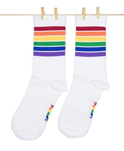 Pride Sport White Socks – Premium Cotton Rainbow Crew Socks | 8-12 Pride White