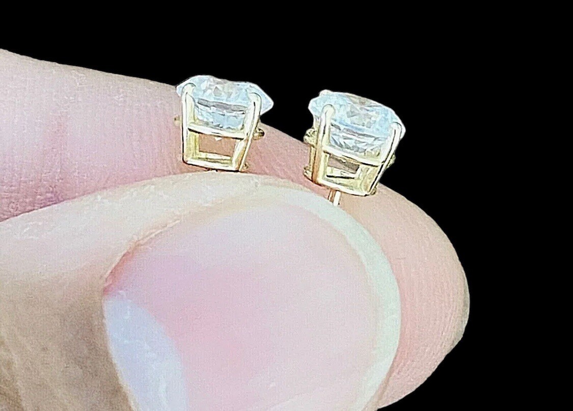 2.00 Ct Round Cut FL/D Lab Created Stud Earrings 14k Solid Yellow Gold Push Back