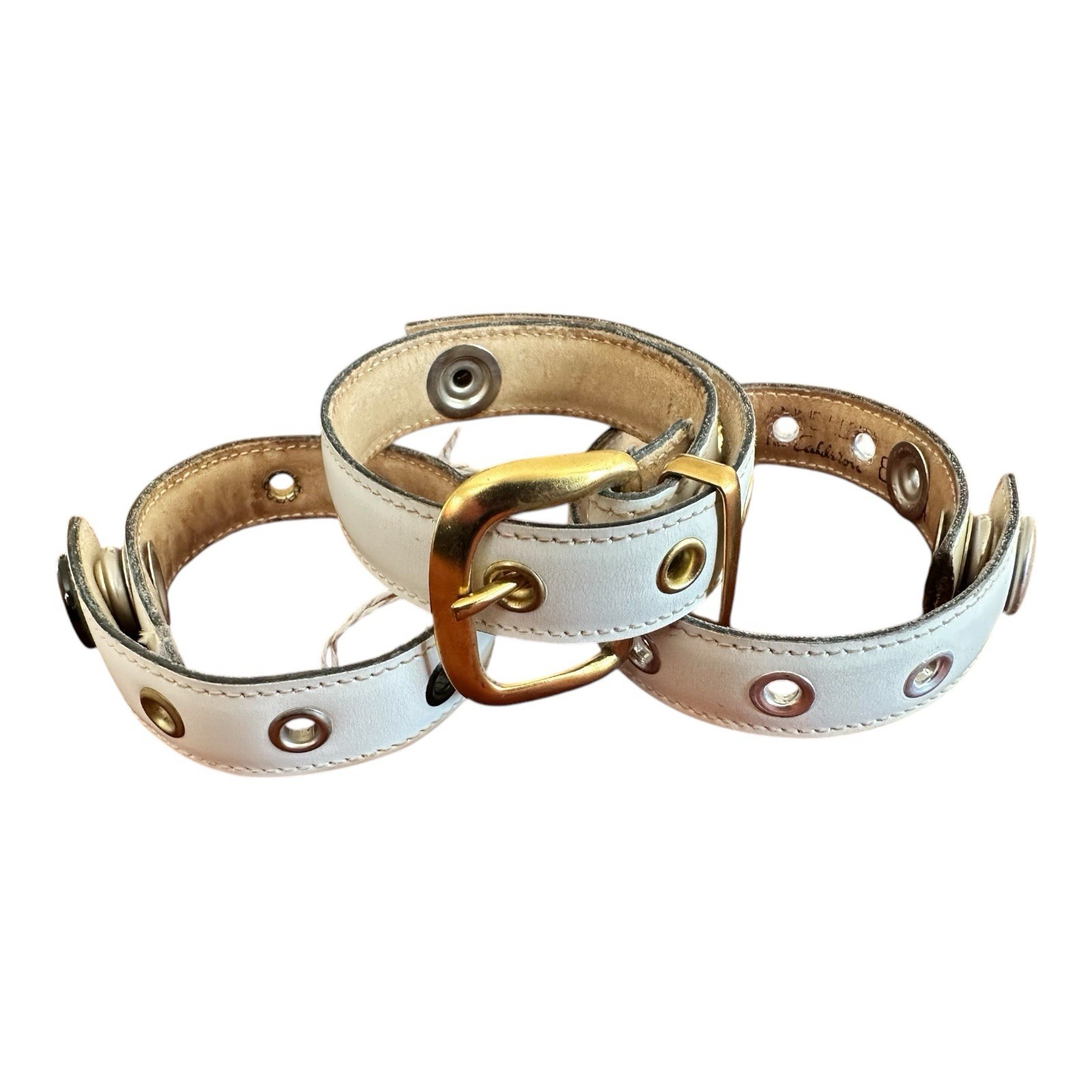 Vintage White Genuine Leather Bracelets w/ Metal Accents – Lot Of 3 USA Made