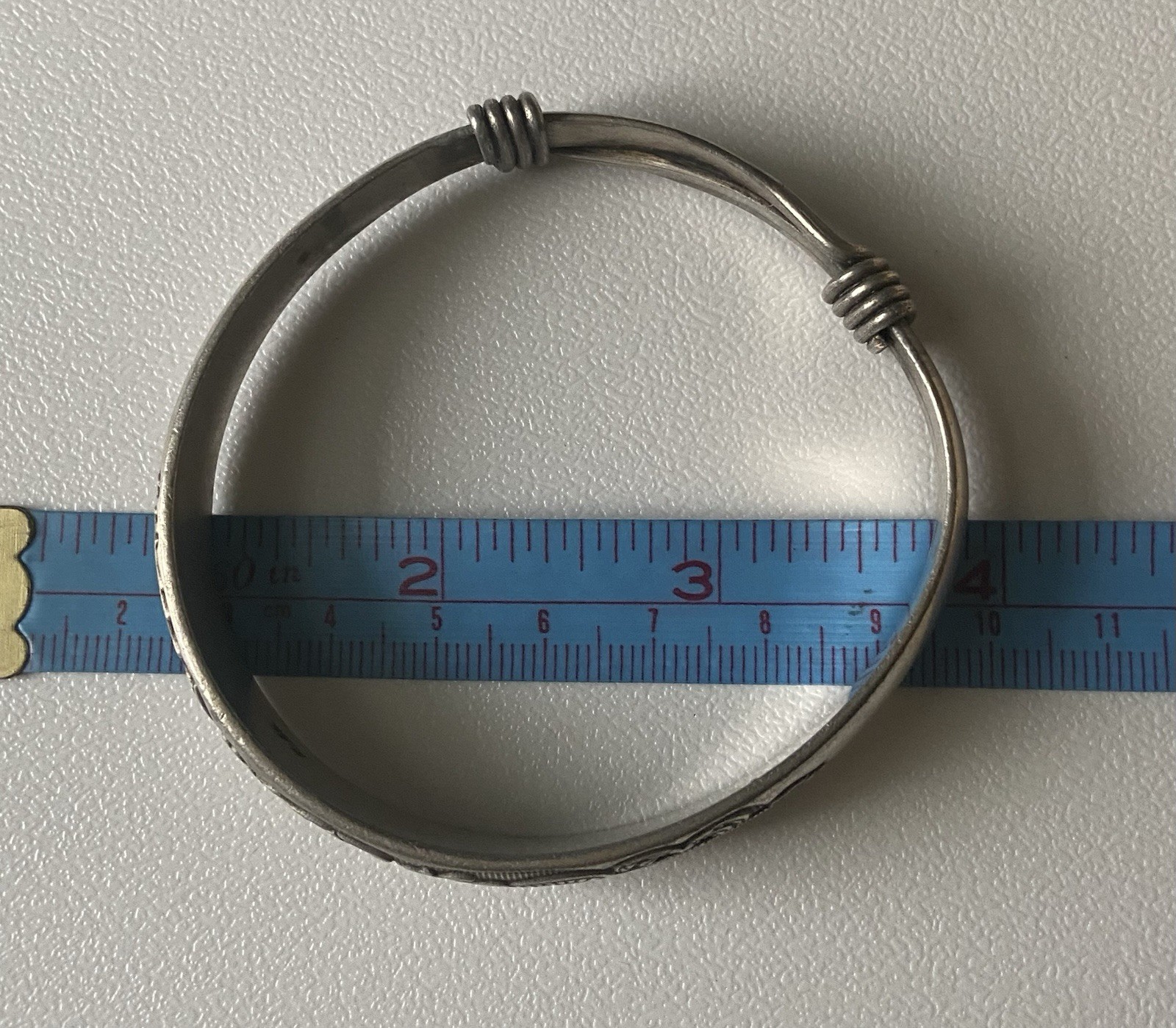 Fine Silver 990 Engraved Cuff Bracelet 34.1g