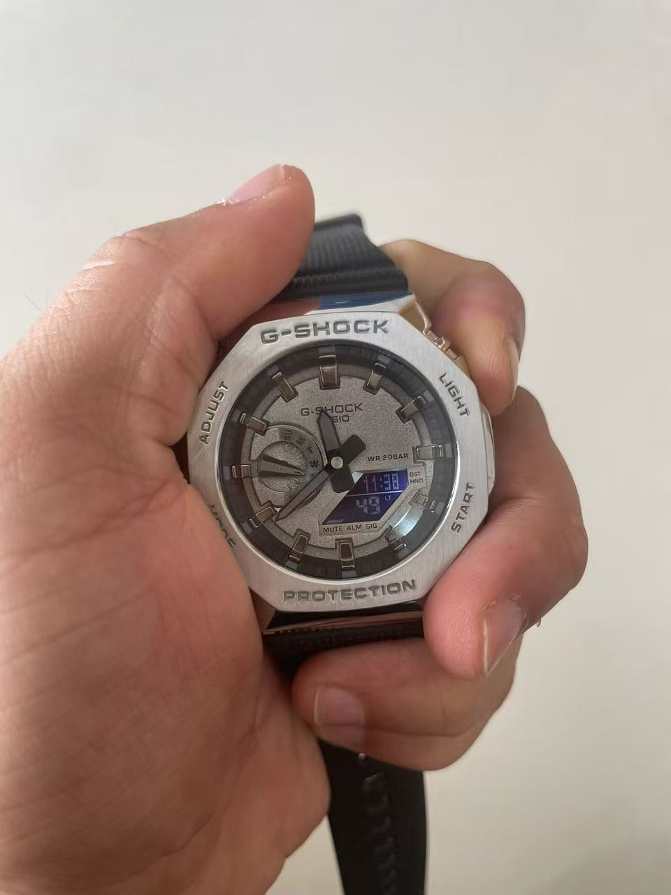 Casio CasiOak GM2100 White Dial Black Strap Octagonal Metal Case Men’s Watch