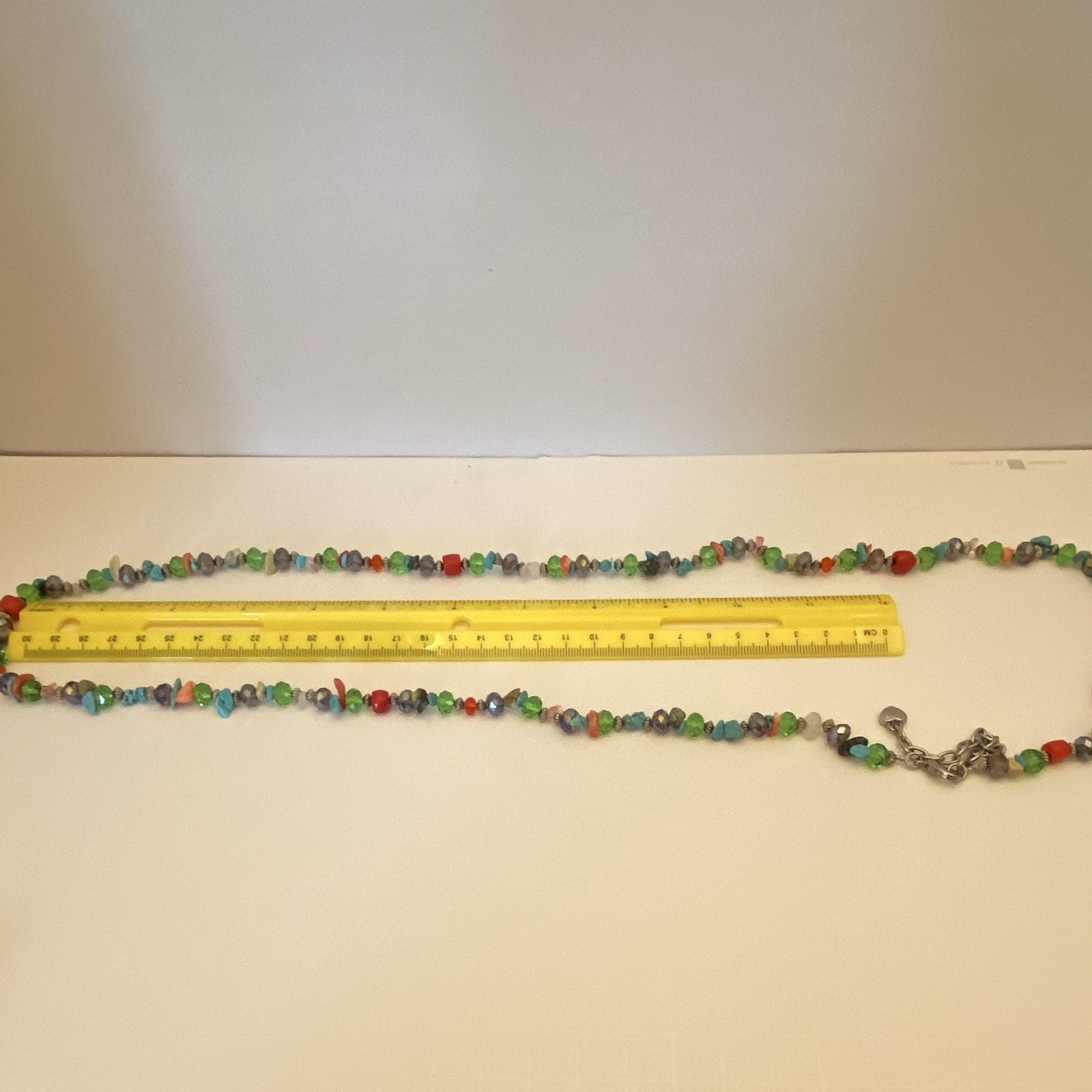 Multicolor Glass Beaded Necklace with Crystal Accents Extender Lobster Clasp