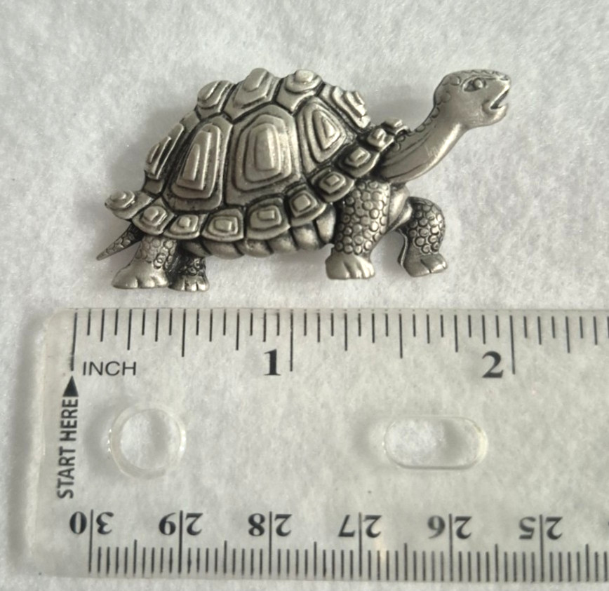 Vintage: Silver Pewter Tortoise Brooch Signed JJ
