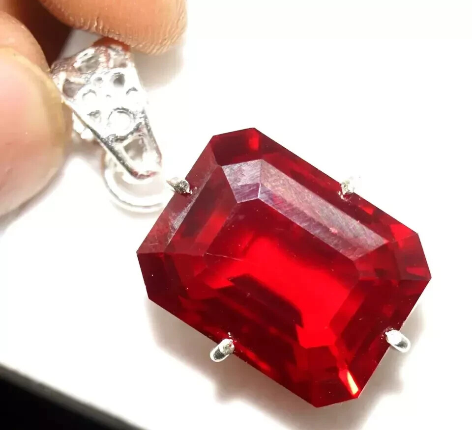 30 Ct Natural Red Ruby Emerald Cut Pendant AGL Certified Gemstone
