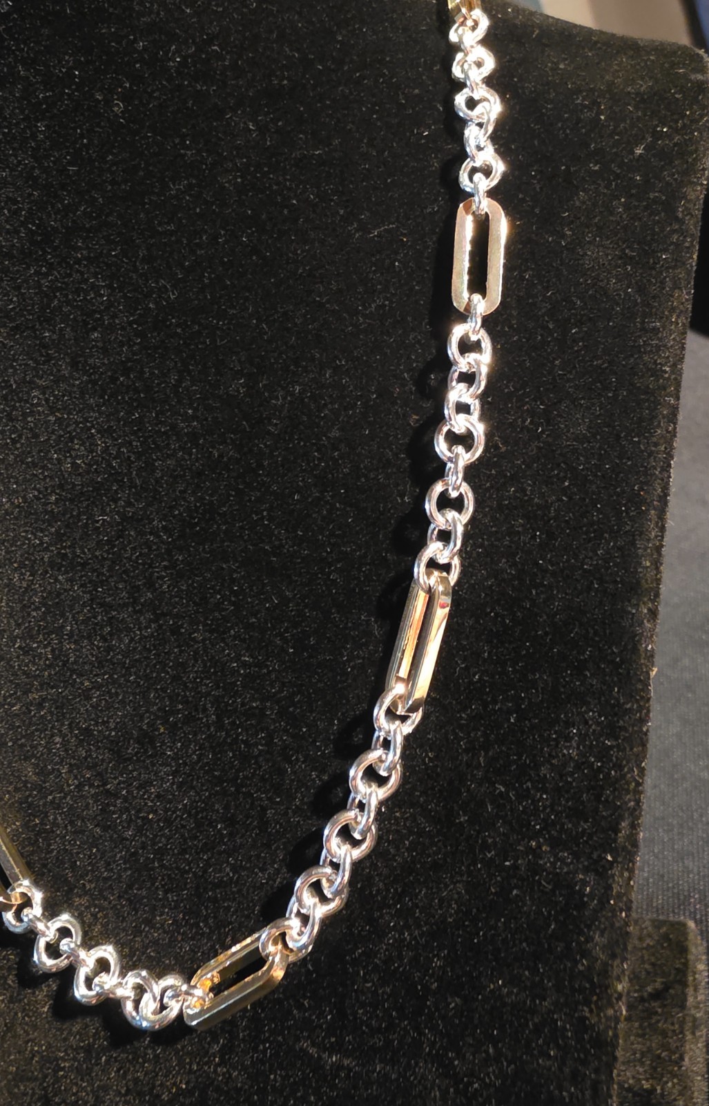 Lauren Ralph Lauren LRL Two Tone Paperclip Link Chain Necklace Silver Gold 17″
