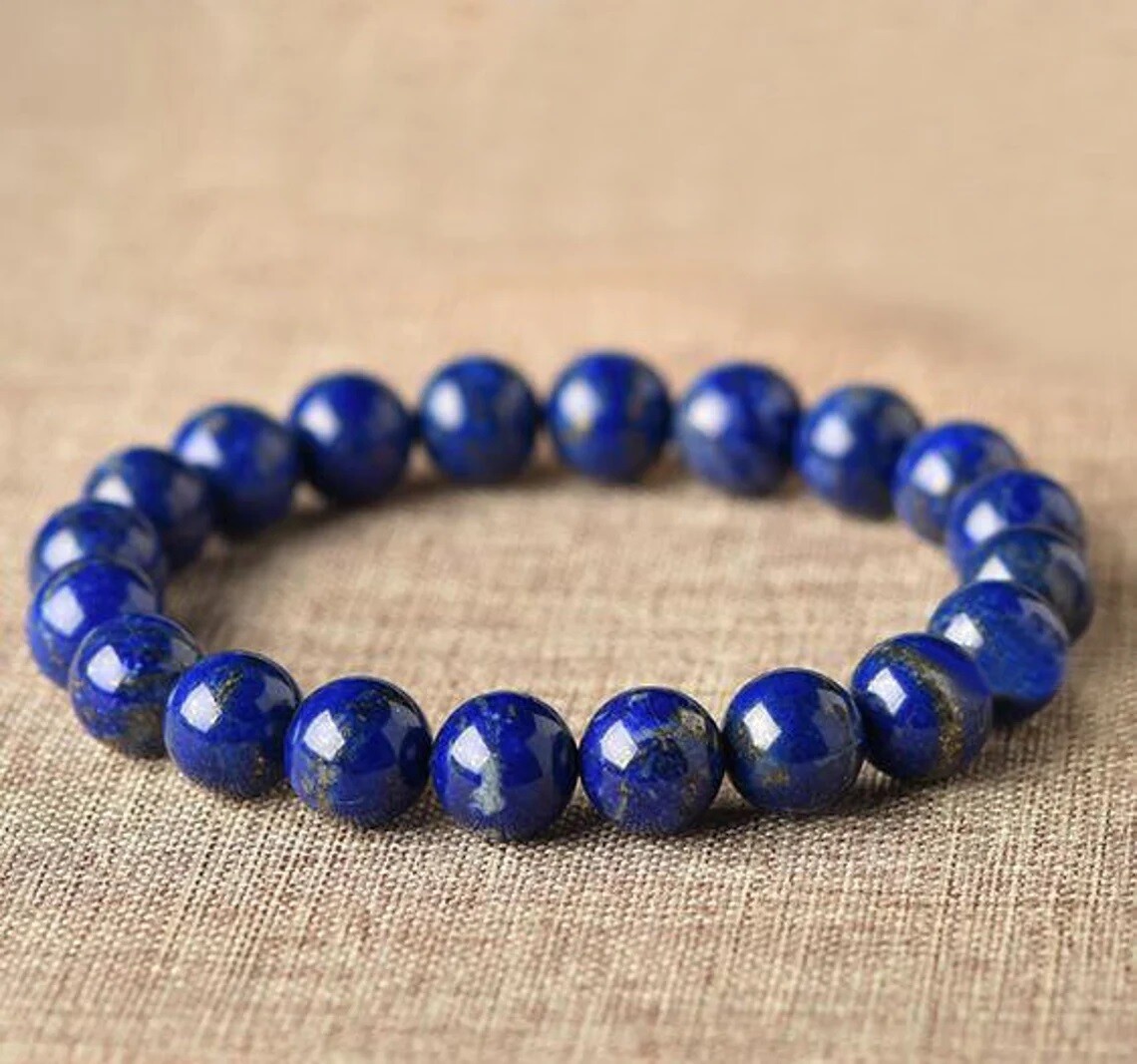 8mm Lapis Lazuli Beaded Bracelet Gemstone Stretch Healing Bracelet Handmade