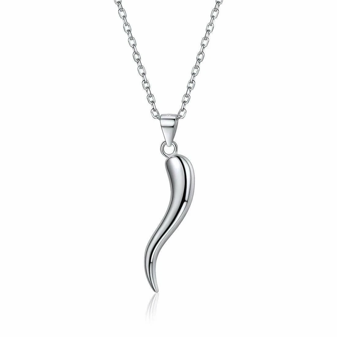 925 Sterling Silver Italian Cornicello Horn Pendant Necklace