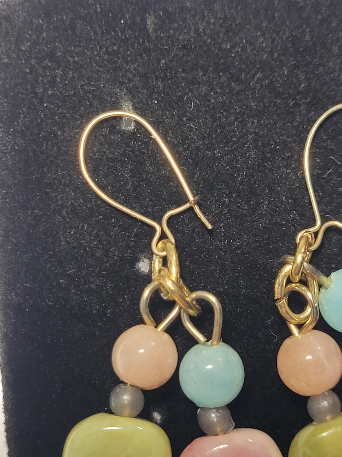 Natural Quartz Earrings Multicolored Beaded Goldtone Wire Hook Fashion Jewelry