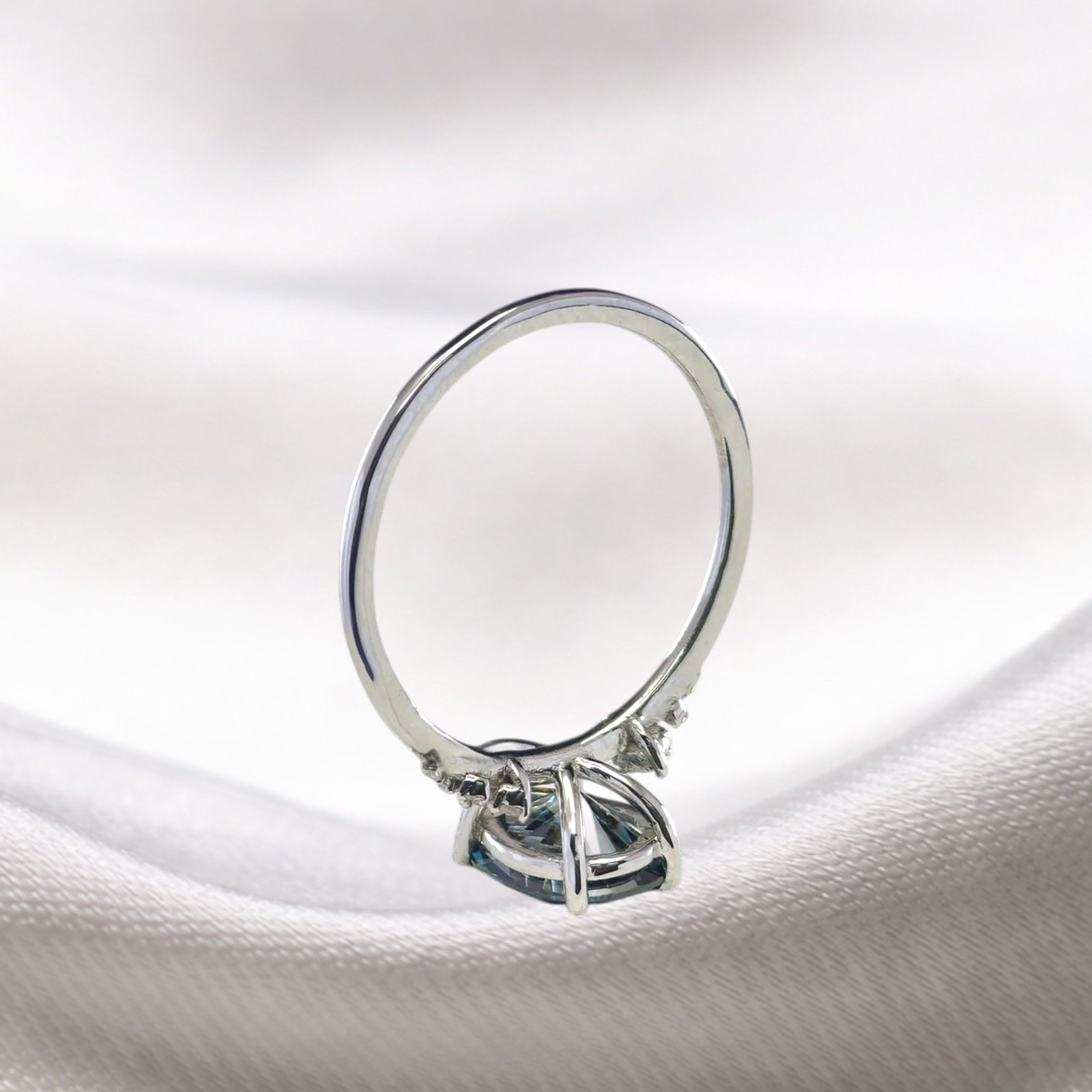 Fancy Intense Blue 2.15 CT Pear Cut Lab Grown Diamond Women Ring 14K White Gold