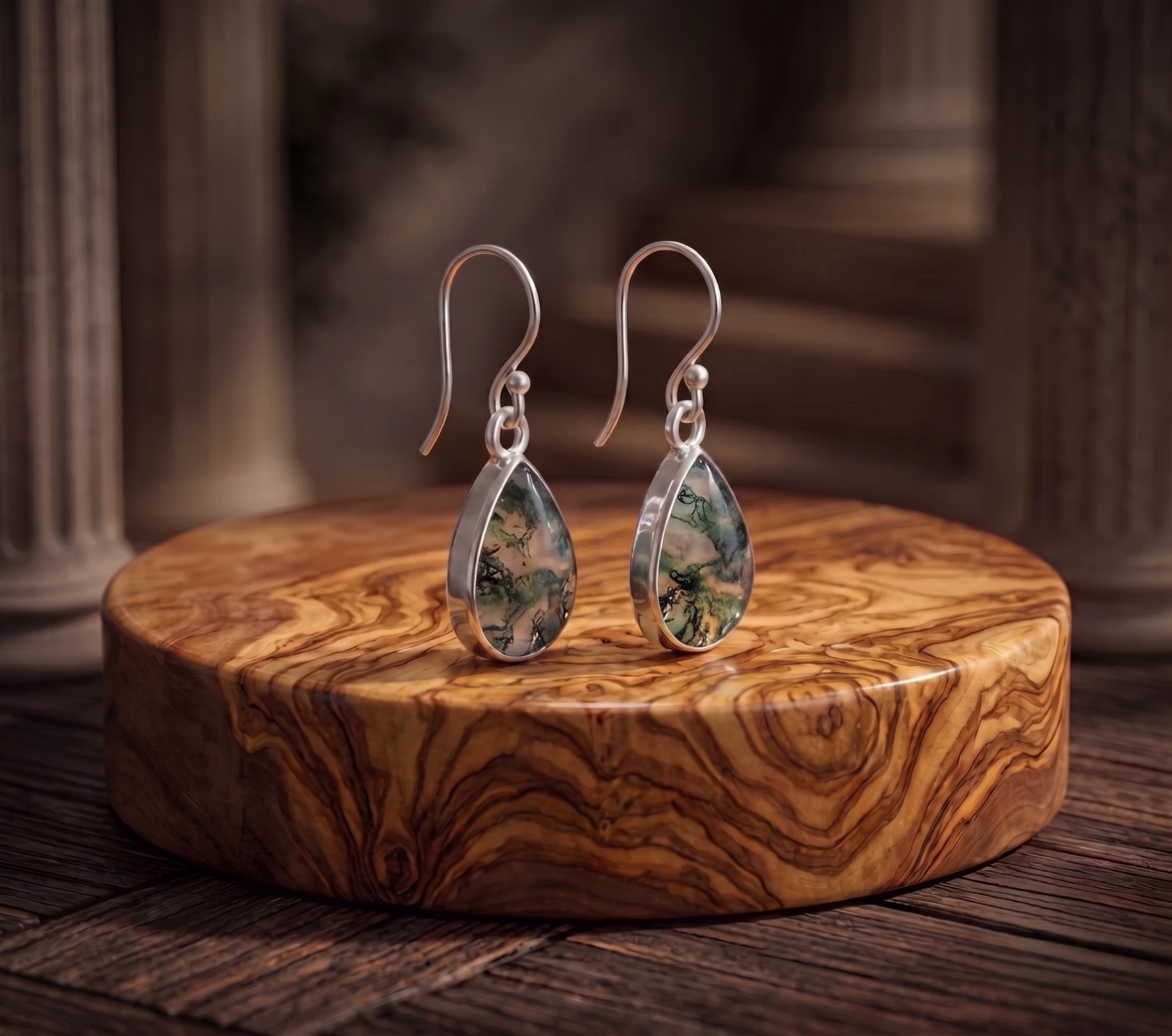 Moss Agate Earring Drop Dangle Sterling Silver Green Moss Agate Womens Earrings