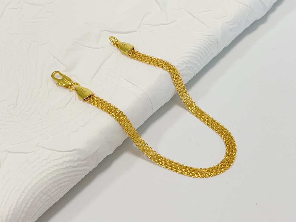 Solid 18K Yellow Gold AU750 Multiple Layer Wide Bracelet Bangle Chain 8inch