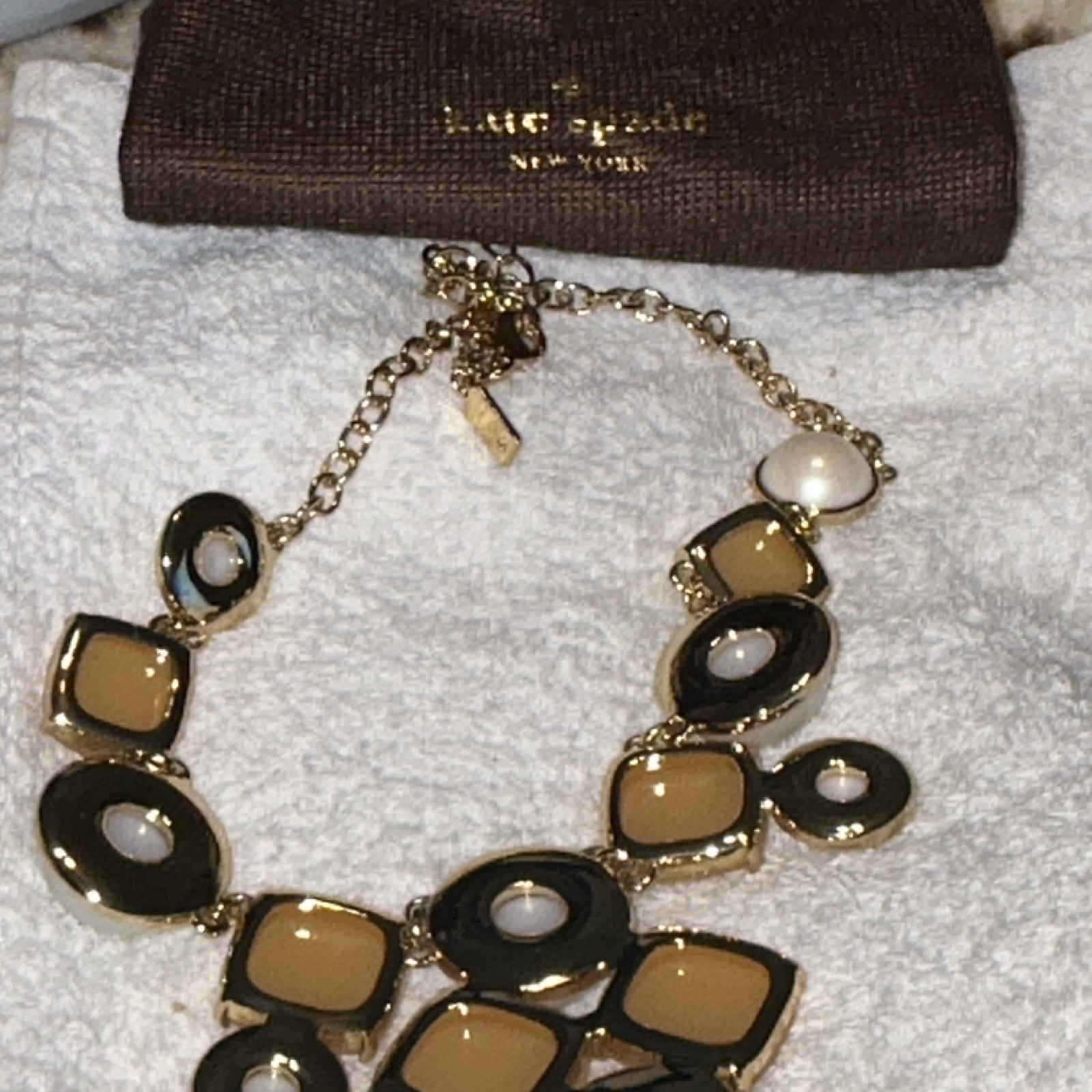 kate spade new york Gold Tone Statement Cable Chain Necklace Faux Pearl Beige