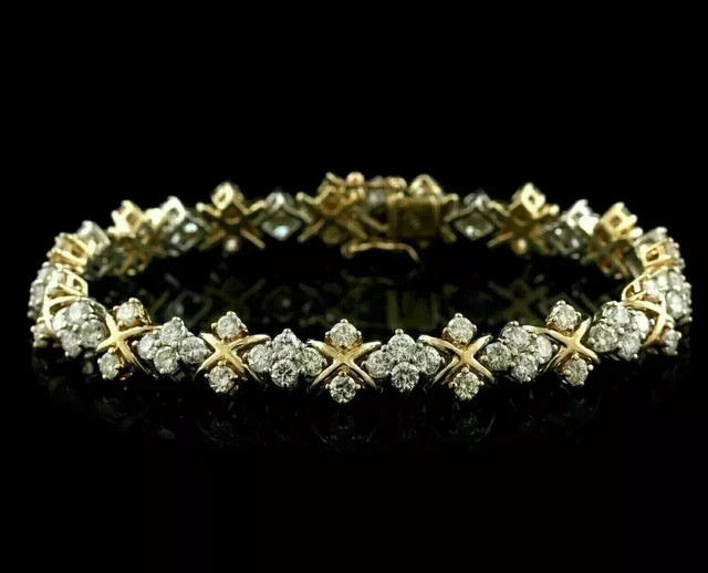 Real Moissanite 4.00Ct Round Cut Women’s Tennis Bracelet 14K Yellow Gold Plated