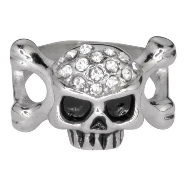 Ladies Bling Stainless Steel Skull and Crossbones Ring 105