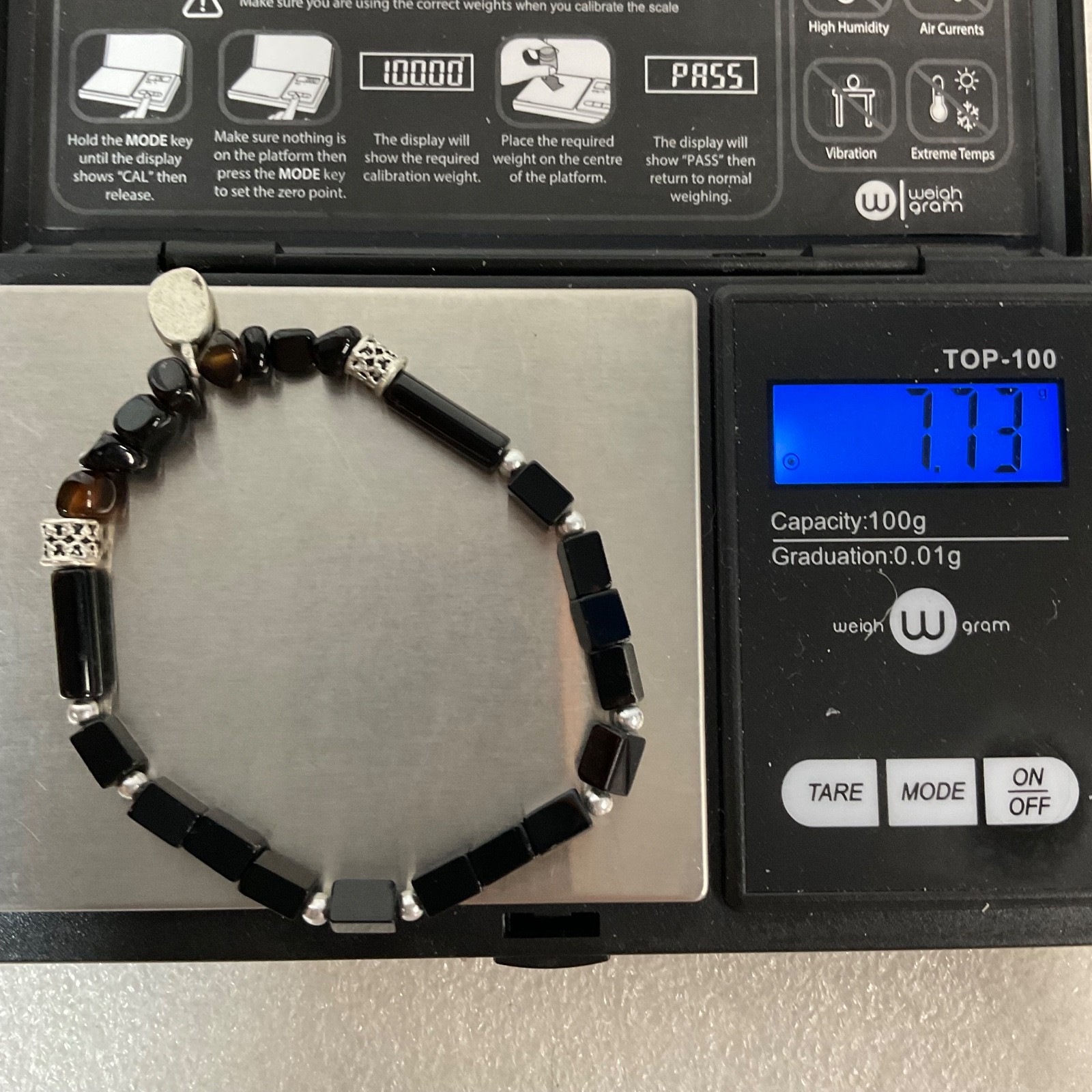 6in & 6.5in Black Beaded Bracelet Pair Silver Tone Stretch Jewelry Set