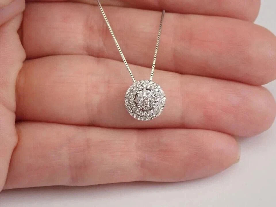 Real Moissanite 1.60Ct Round Cut Cluster Pendant 14K White Gold Plated Silver
