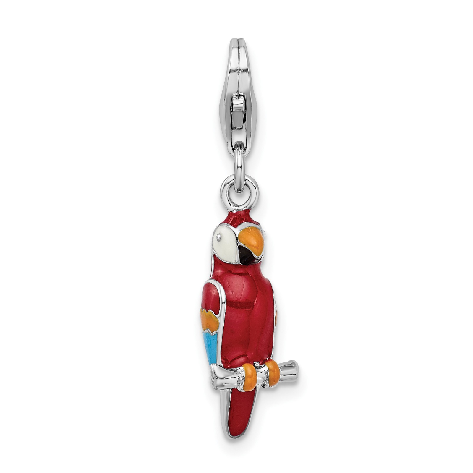 Amore La Vita Silver Polished 3-D Enameled Parrot Charm with Fancy Lobster Clas