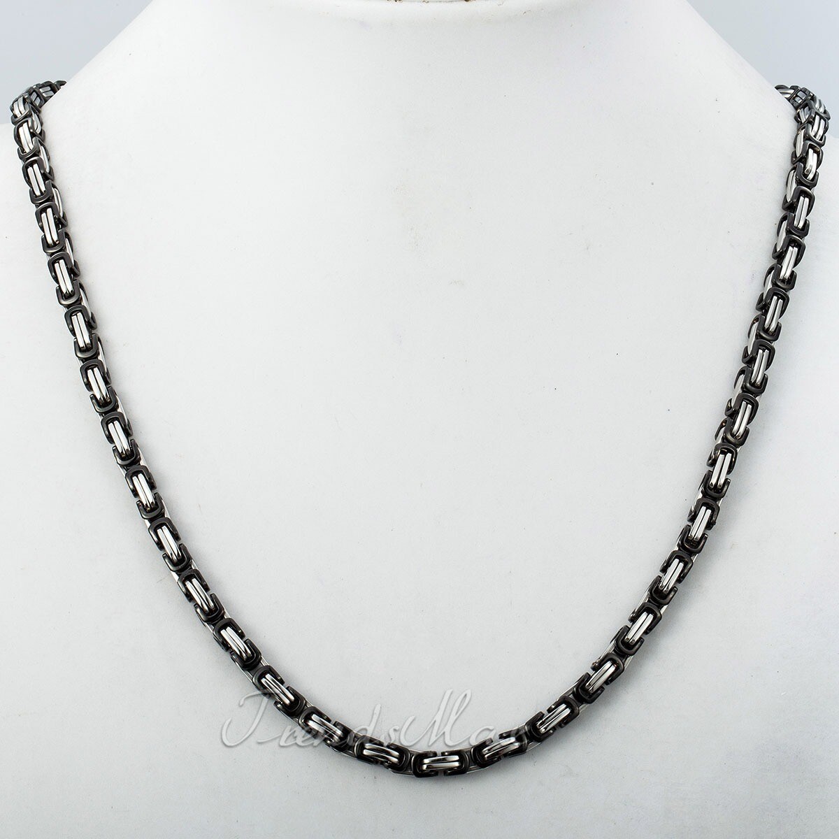 20-30″ Black&Silver Mixed Byzantine Box Link Necklace Stainless Steel Mens Chain