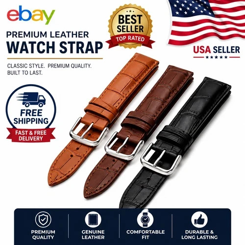 Genuine Leather Mens Watch Strap Band Brown Black 12mm 14mm 16mm 18mm 20mm 22mm