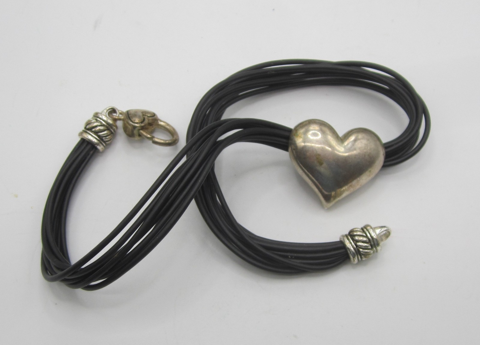 Large Silver Heart on Faux leather Choker, Necklace, Jewelry