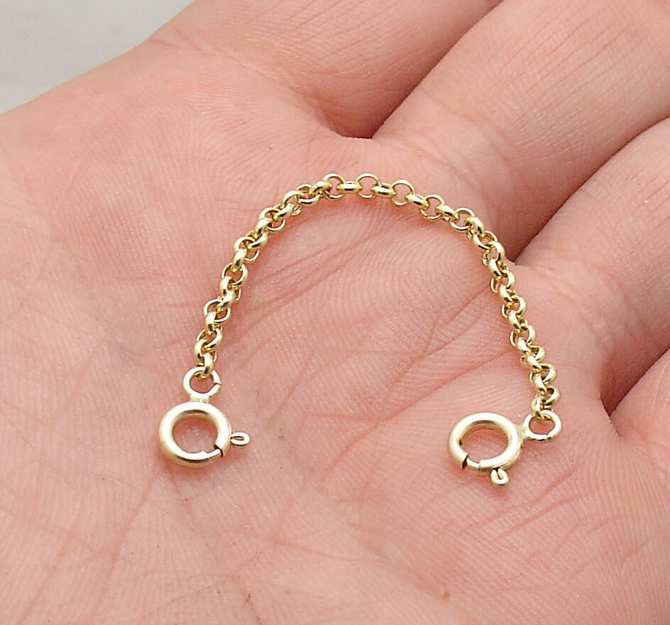 2.4mm Double Lock Cable Rolo Chain Necklace Extender Real Solid 14K Yellow Gold