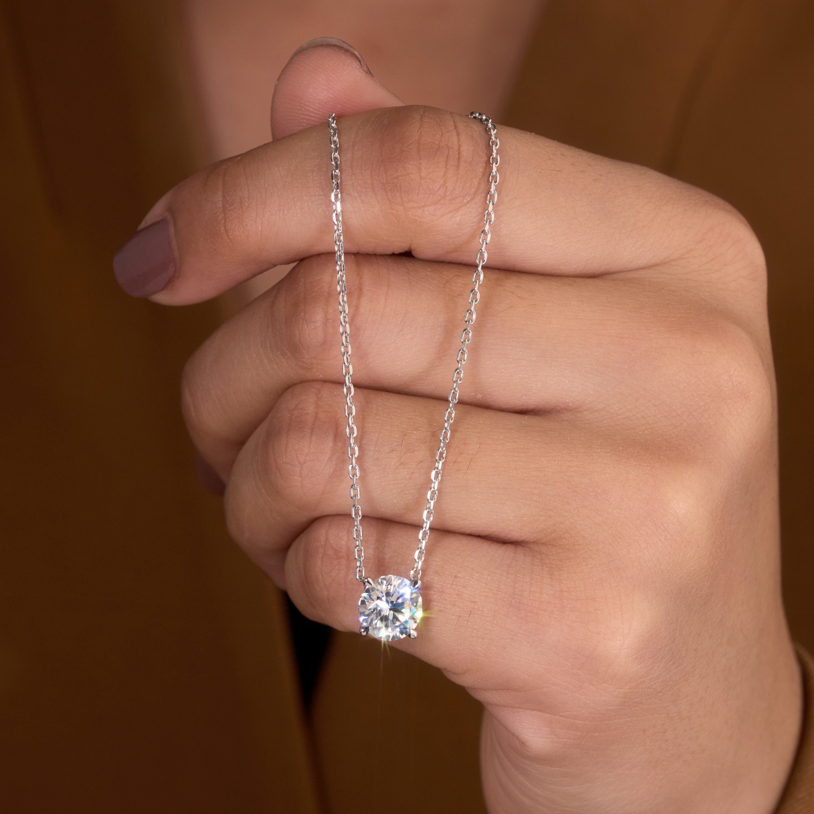 Round brilliant cut Lab grown diamond pendant necklace | 925 sterling silver