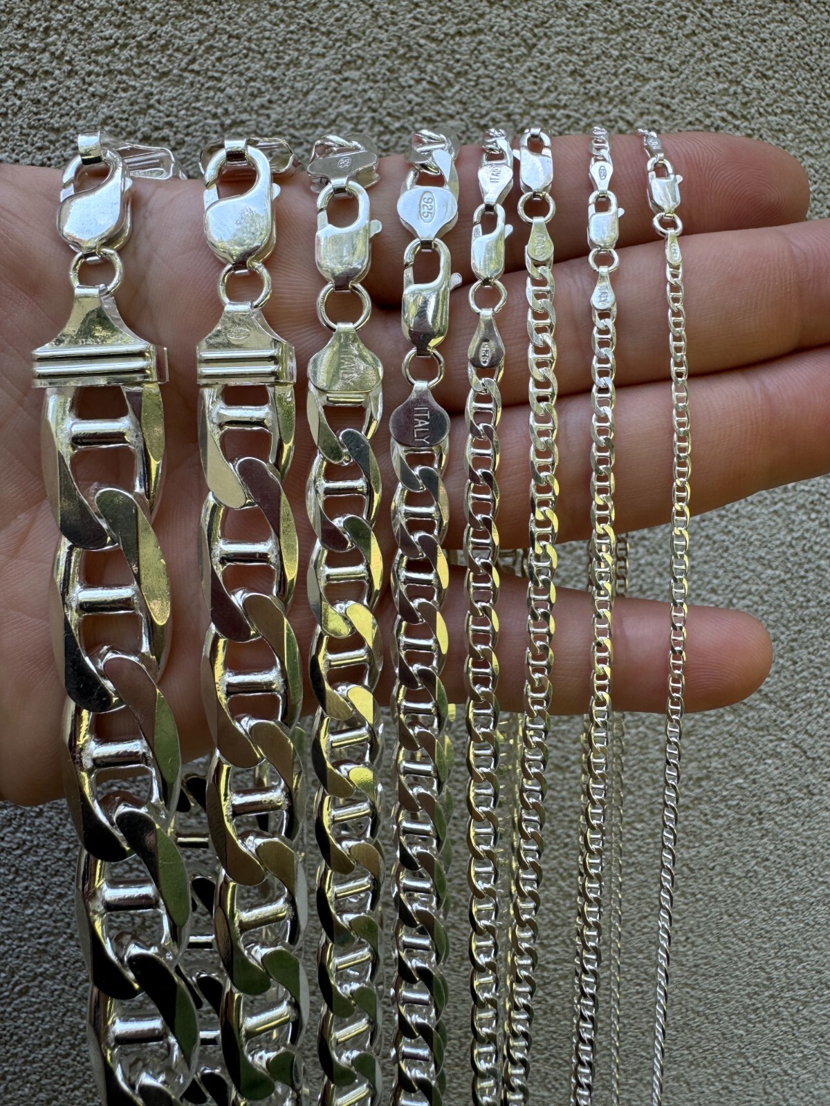 Real Solid 925 Sterling Silver Mariner Link Chain Or Bracelet ITALY 3-12mm Mens
