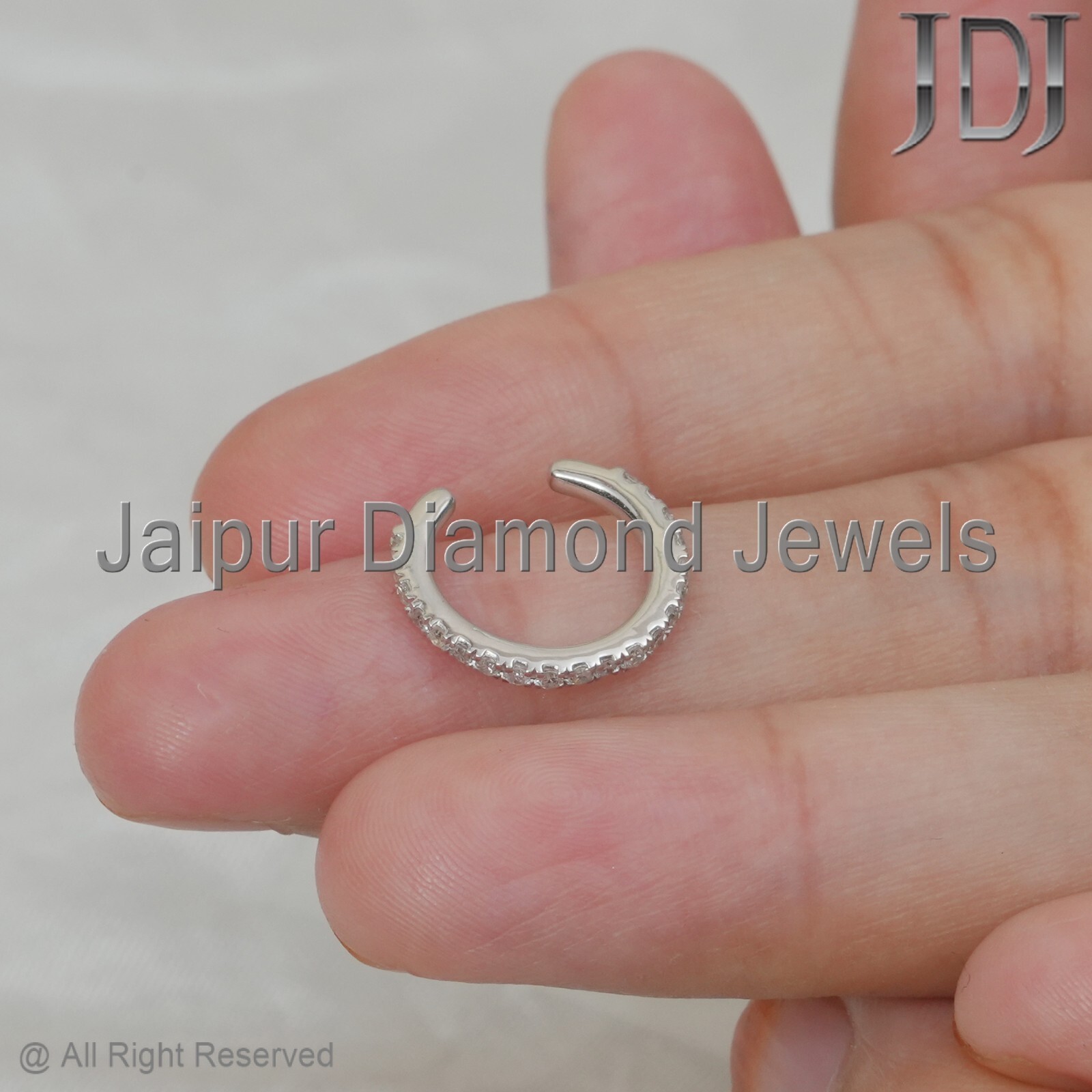 Solid 14k White Gold Ear Cuff Natural Diamond No Piercing Single 1 PC Ear Cuff