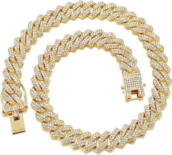 Men’s Gold Plated Iced CZ Out Solid Miami Cuban Link Bracelet Or Chain 12MM