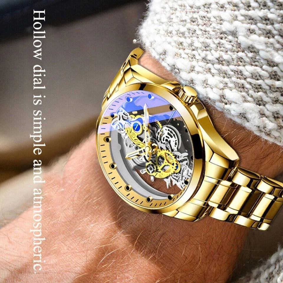 Hollow Skeleton Luxury Men’s Automatic Quartz Stainless Steel Watch Business USA