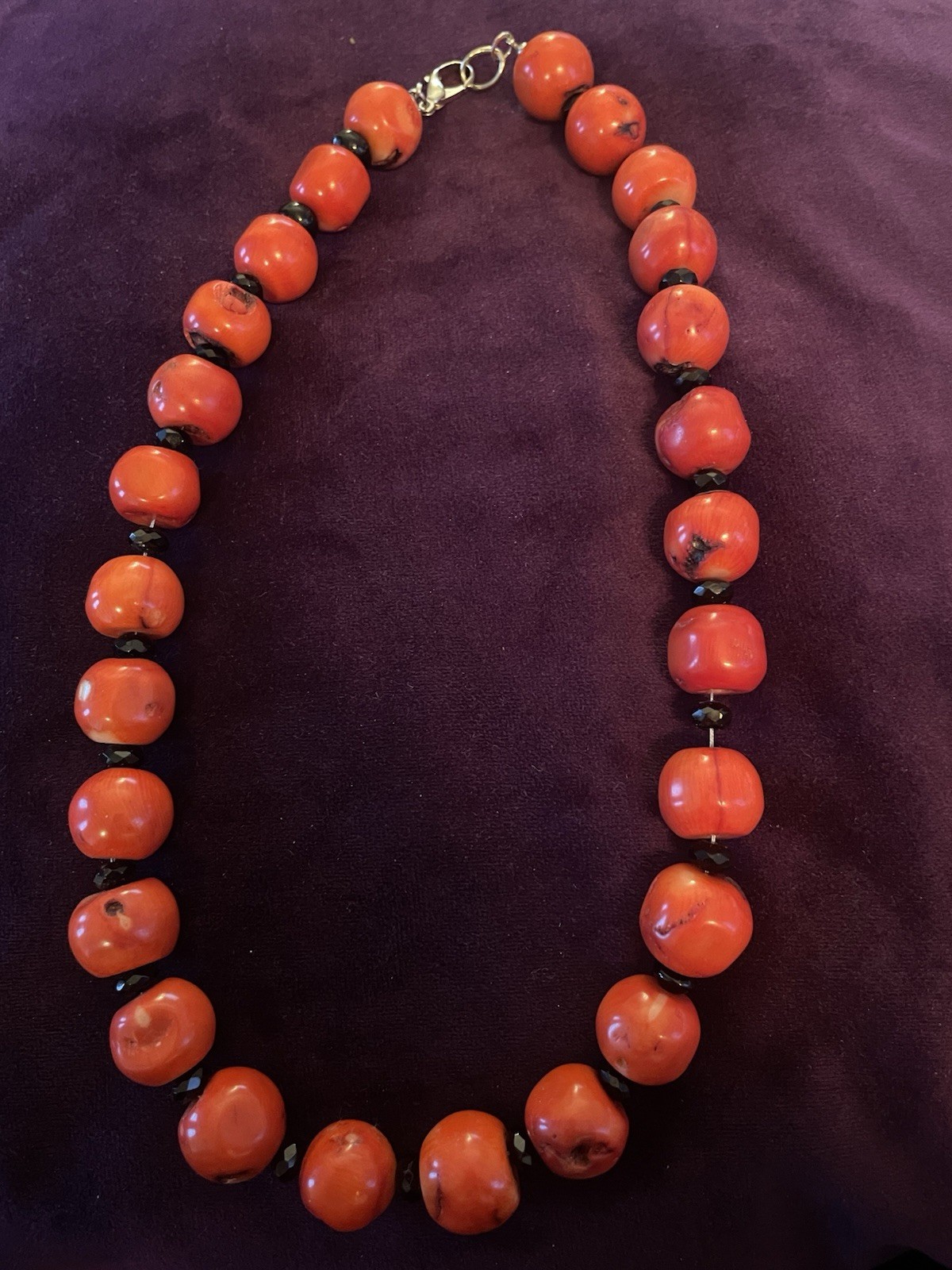 Chunky Vintage Dyed Red Bamboo Coral Bead Necklace 22″ 18mm Statement Faceted