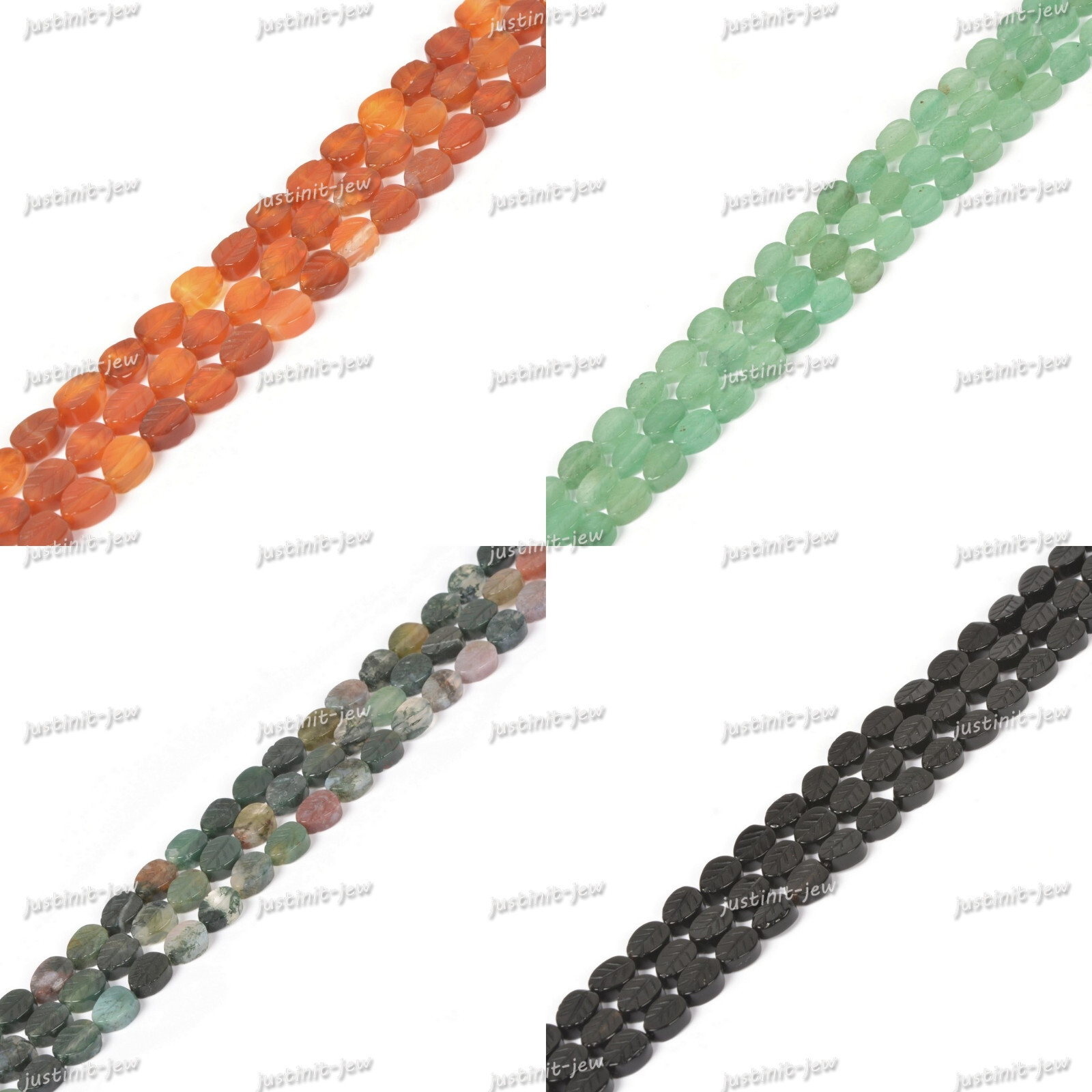 8mm Gemstone Carved Leaf Leaves Loose Beads DIY Jewelry Making Kit Strand 15.5″