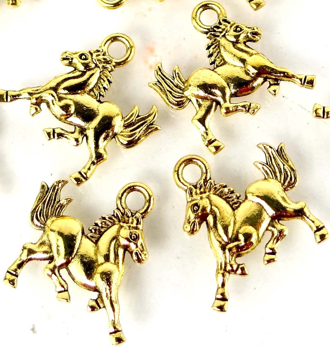 20 Galloping Horse Running Charms Antique Gold Pewter Western Charm 16x14mm