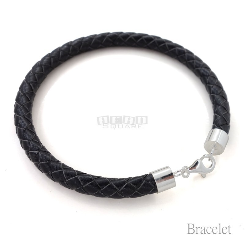 Sterling Silver 6mm Braided Round Genuine Leather Cord Necklace / Bangle