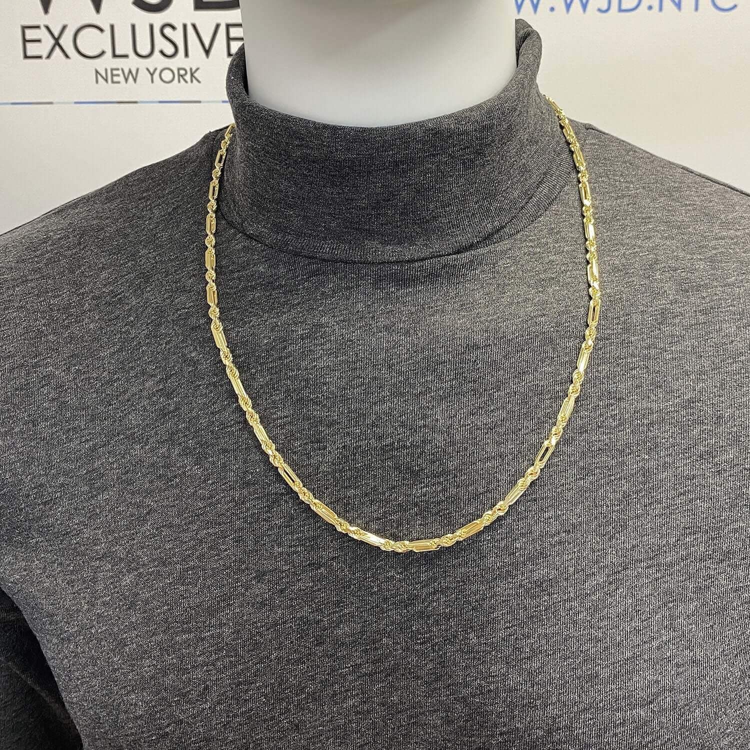 14K Solid Yellow Gold 4mm Milano Figaro Rope Chain Necklace 20″-26″