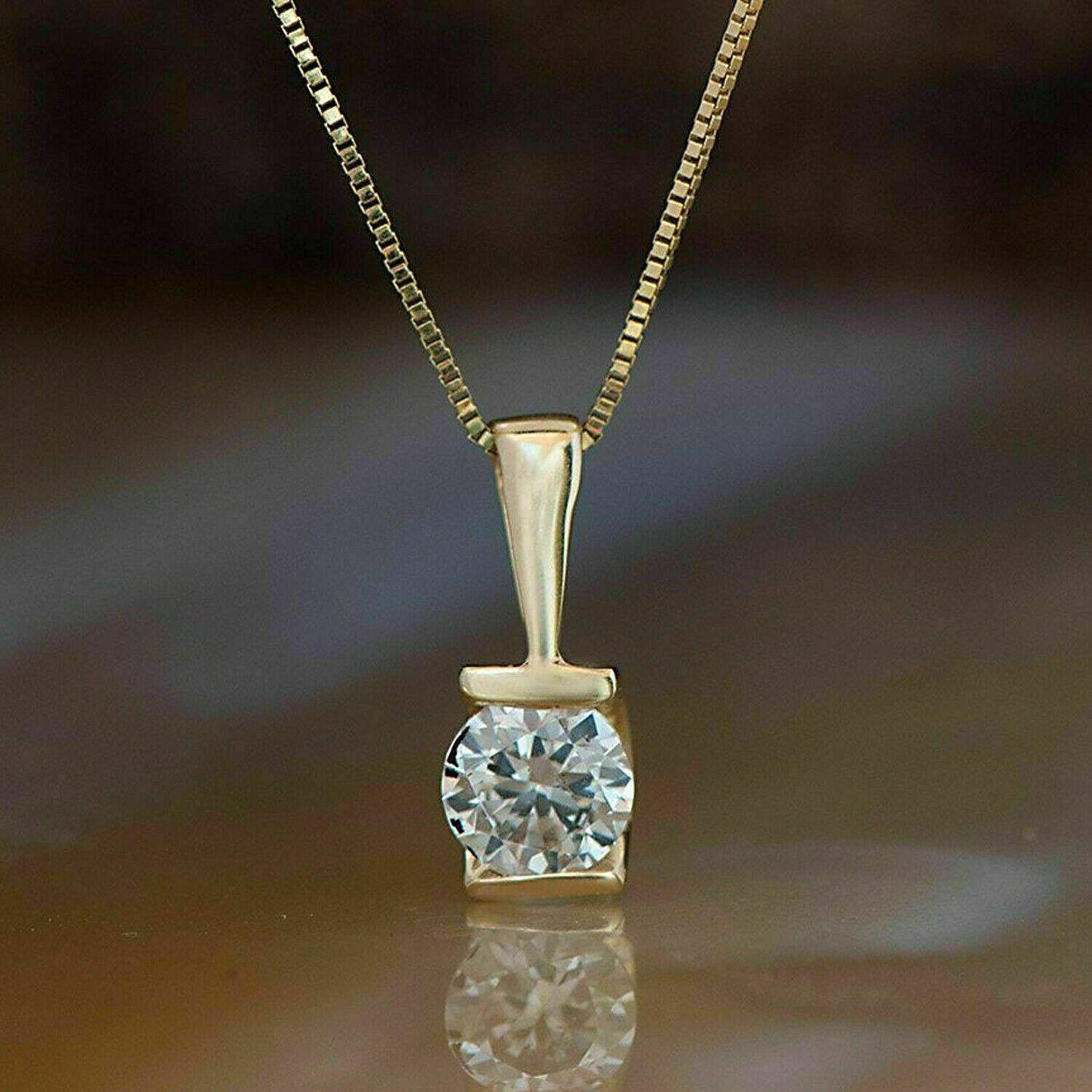 1.5Ct Round Moissanite Diamond Solitaire Pendant Chain 14K Yellow Gold Finish