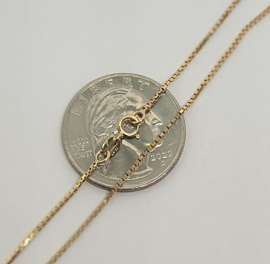 Authentic 14K Solid Yellow Gold Box Chain Necklace 0.55mm-0.9mm All Size 16″-24″