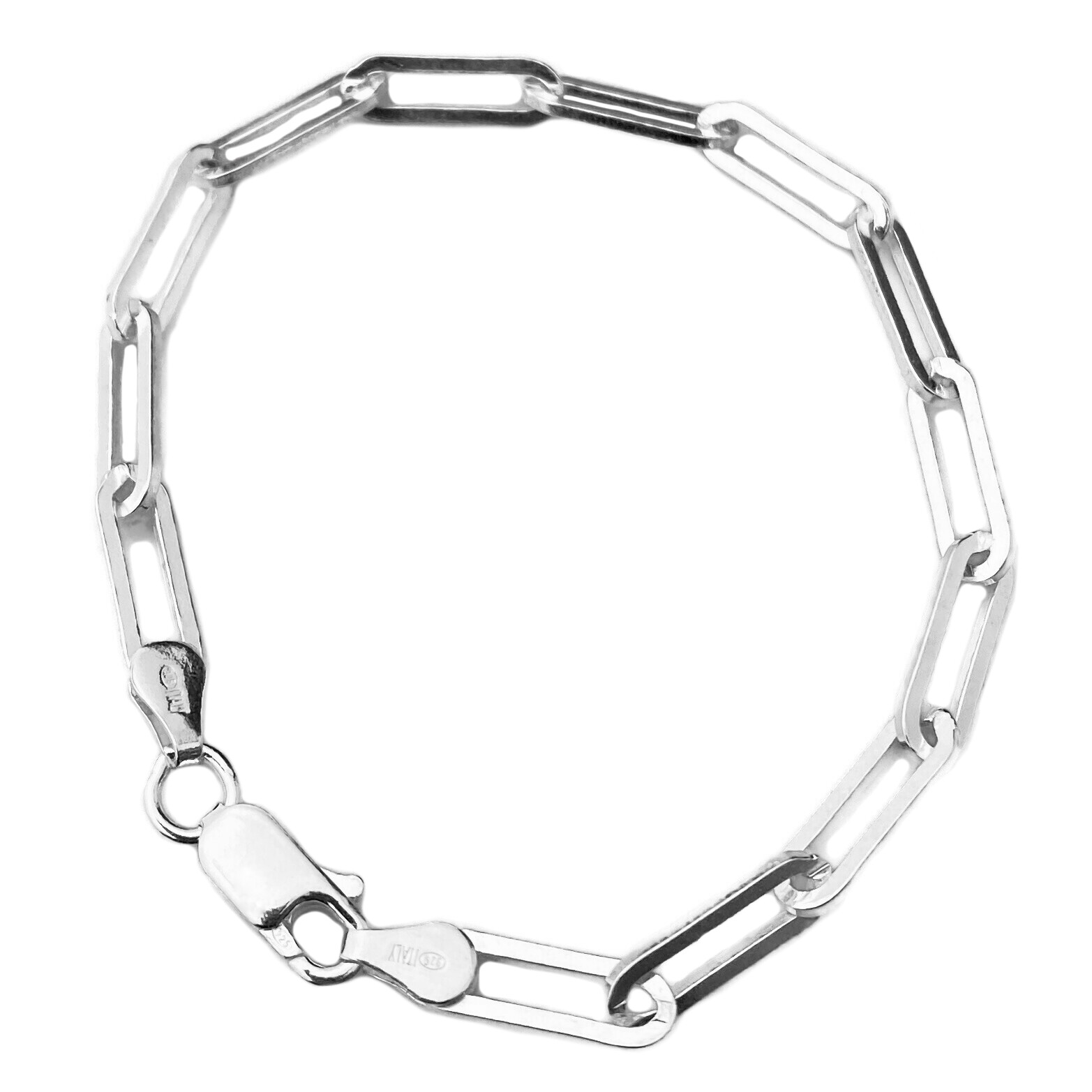Real 925 Silver Paper Clip Rolo Paperclip Chain Bracelet Italy 4MM 6.5-7.5″ inch