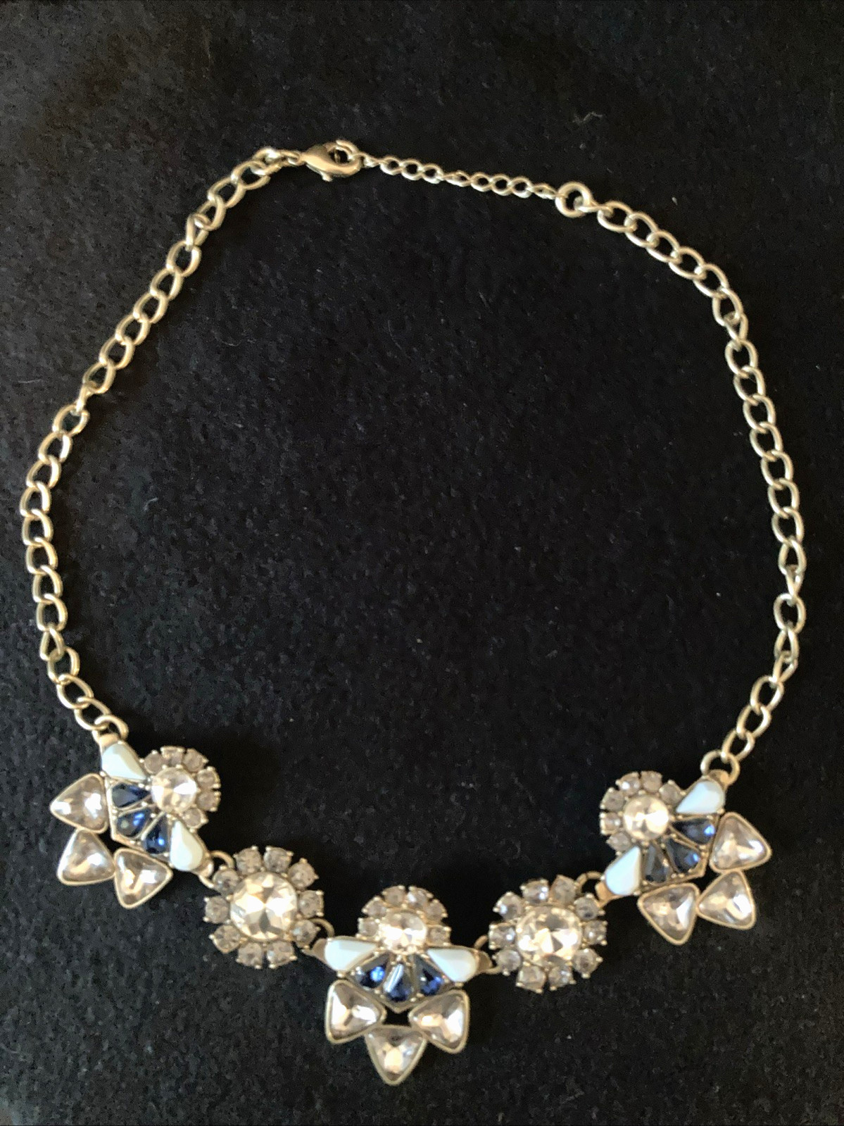 Art Deco Style Blue and Clear Rhinestone Angels Statement Necklace